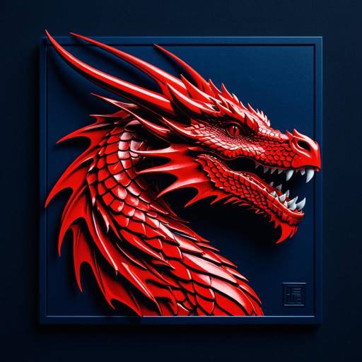 Realistic Red Dragon Logo on Blue Background