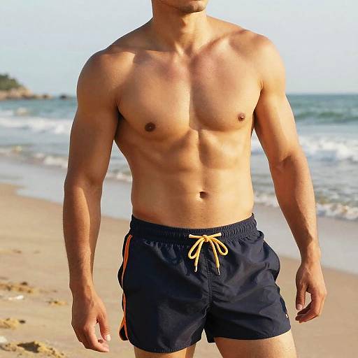 Toned Men on Sunlit Beach