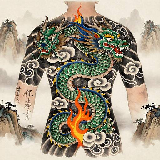 Majestic Chinese Dragon Back Tattoo