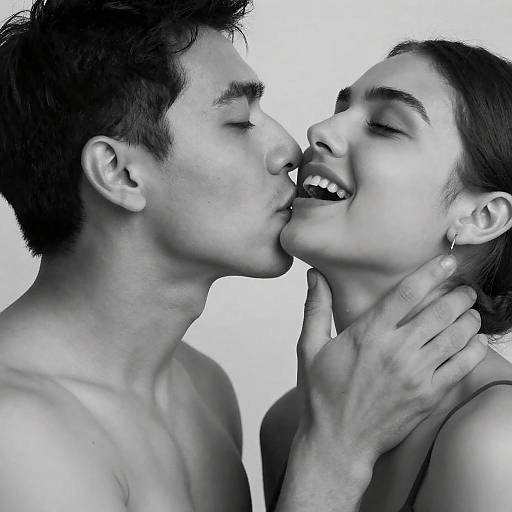 Black-and-White Intimate Neck Kiss Portrait