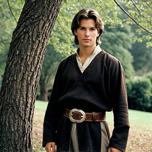 Young Man in Medieval Costume Outdoors