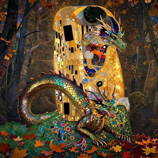 Klimt-Style Dragon in Enchanted Forest