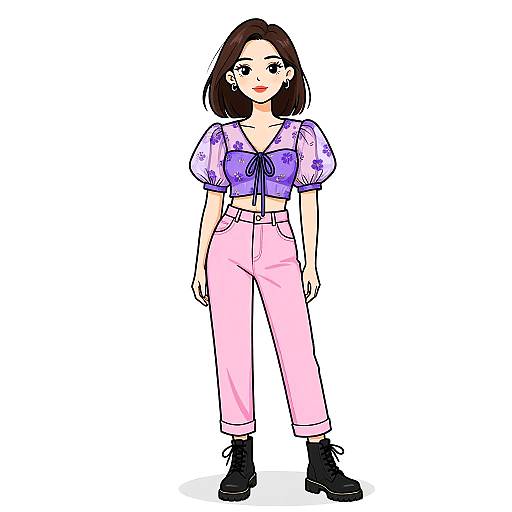 Stylish Woman in Floral Sheer Blouse