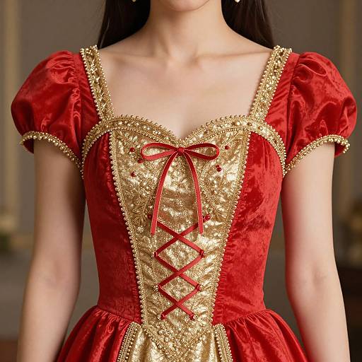 Elegant Woman in Red Gold Dress