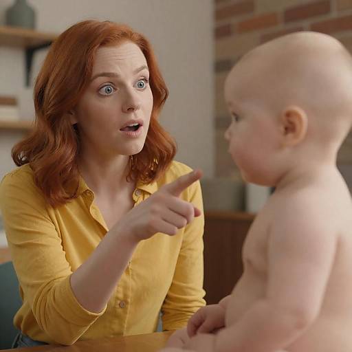 Surprised Woman Points at Baby Character