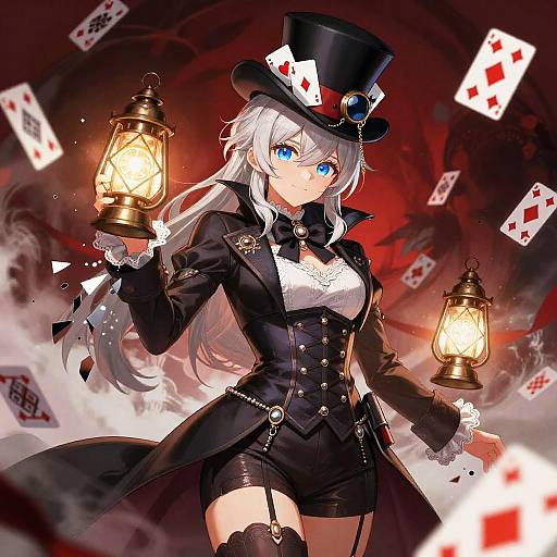 Victorian Anime Sorceress with Cards