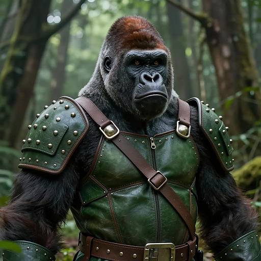 Stern Gorilla Warrior in Enchanted Forest