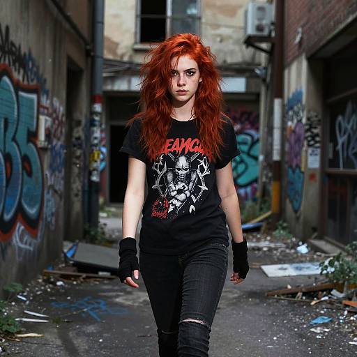 Emo Redhead Youth Walking in Graffiti Alley