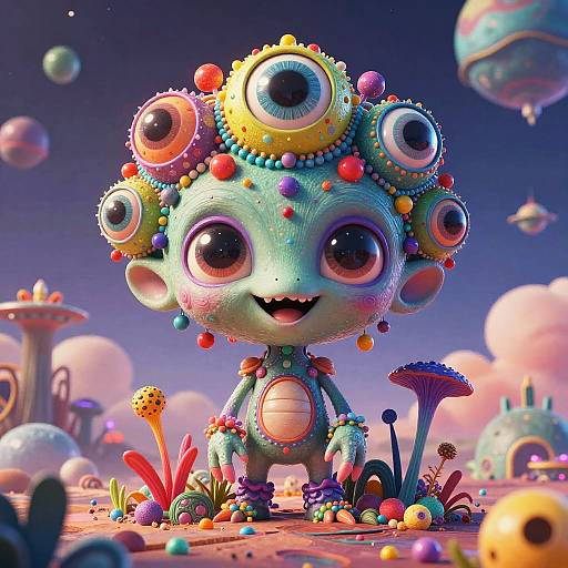 Vibrant Multi-Eyed Alien Landscape