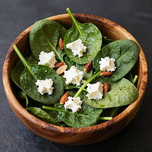 Fresh Spinach Salad in Wooden Bowl