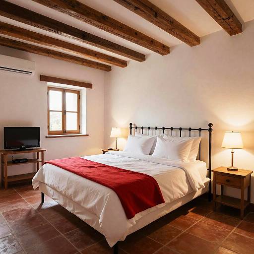 Cozy Rustic Bedroom with Red Blanket