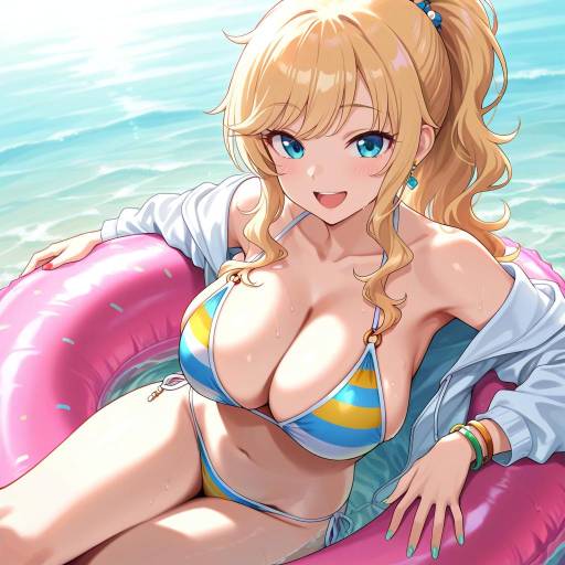 Blonde Girl in Bikini by the Pool
