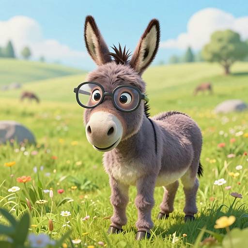 Whimsical Donkey in Sunlit Meadow