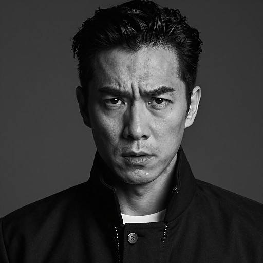 Black and White Portrait of Serious Man