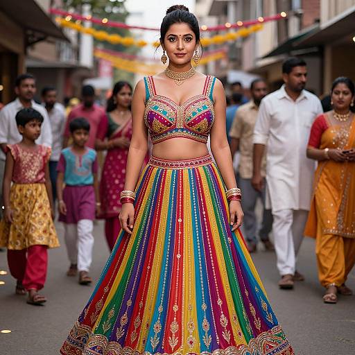 Indian Woman in Vibrant Diwali Lehenga