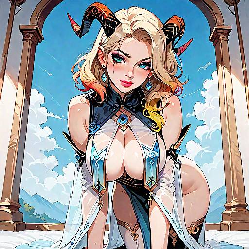Fantasy Anime Woman with Horns and Blonde Hair