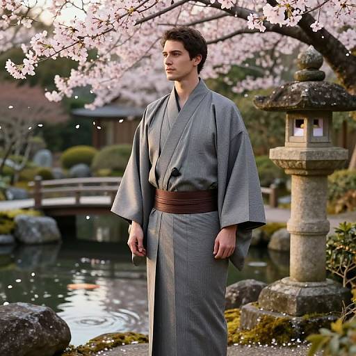 Serene Man in Traditional Japanese Garden