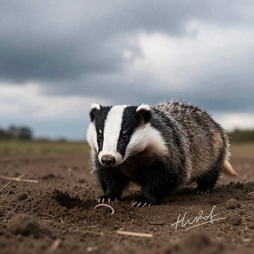 Red-Eyed Badger Digging at Dawn