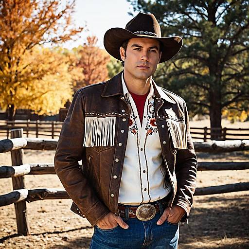 Young Man in Cowboy Costume Outdoors