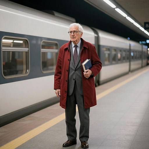 Elegant Elderly Man at Train Platform