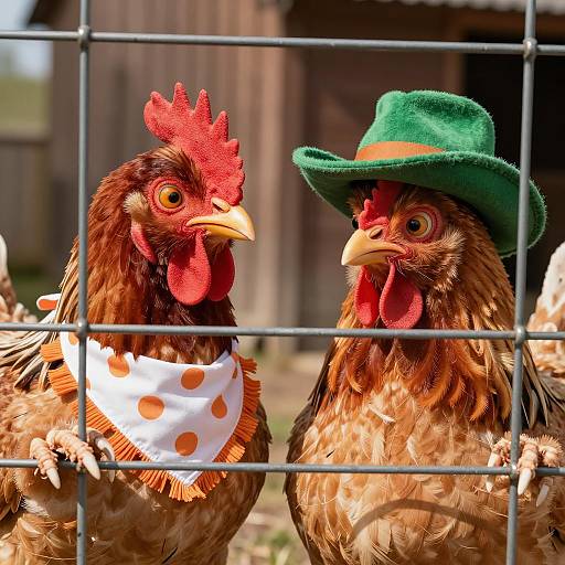 Worried Chickens by the Fence