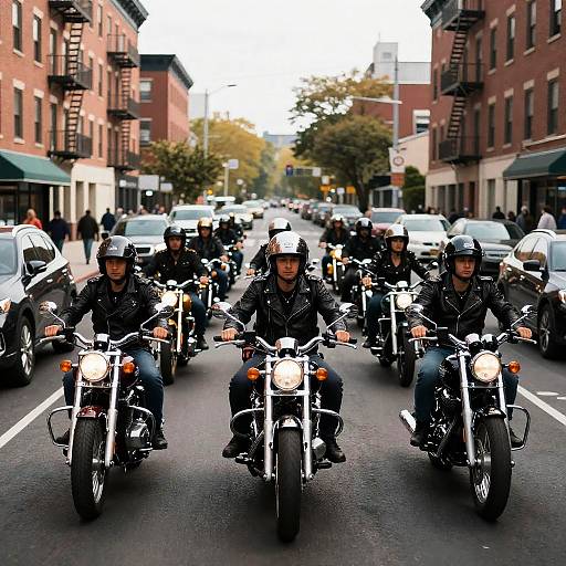 Motorcyclists Riding through Urban Streets