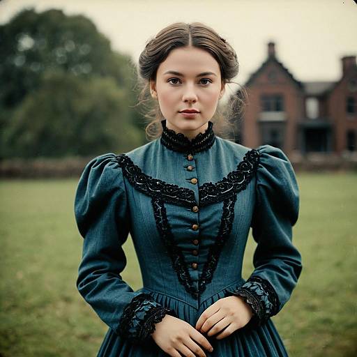 Young Woman in Early Victorian Dress Outdoors