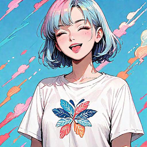 Happy Anime Girl in Casual Summer