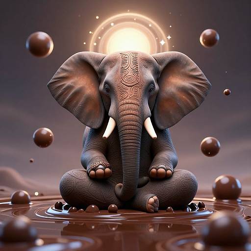 Serene Elephant Meditating on Chocolate Sea