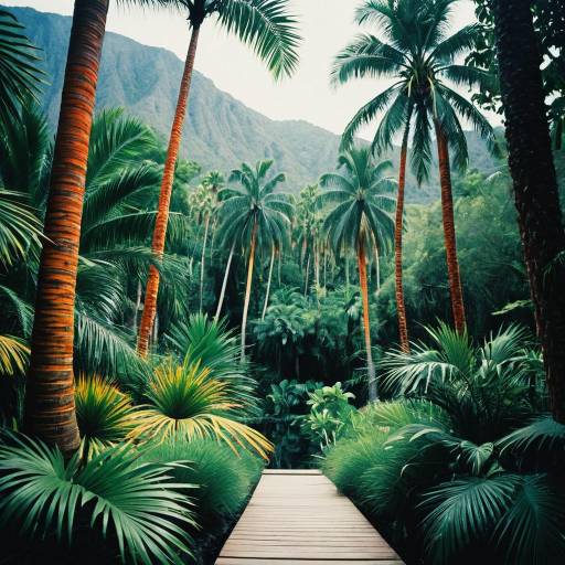 Tropical Rainforest Path with Palm Trees