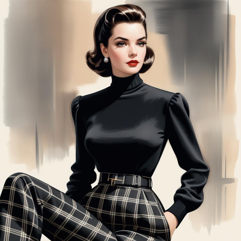 Chic Vintage Fashion Illustration of Woman