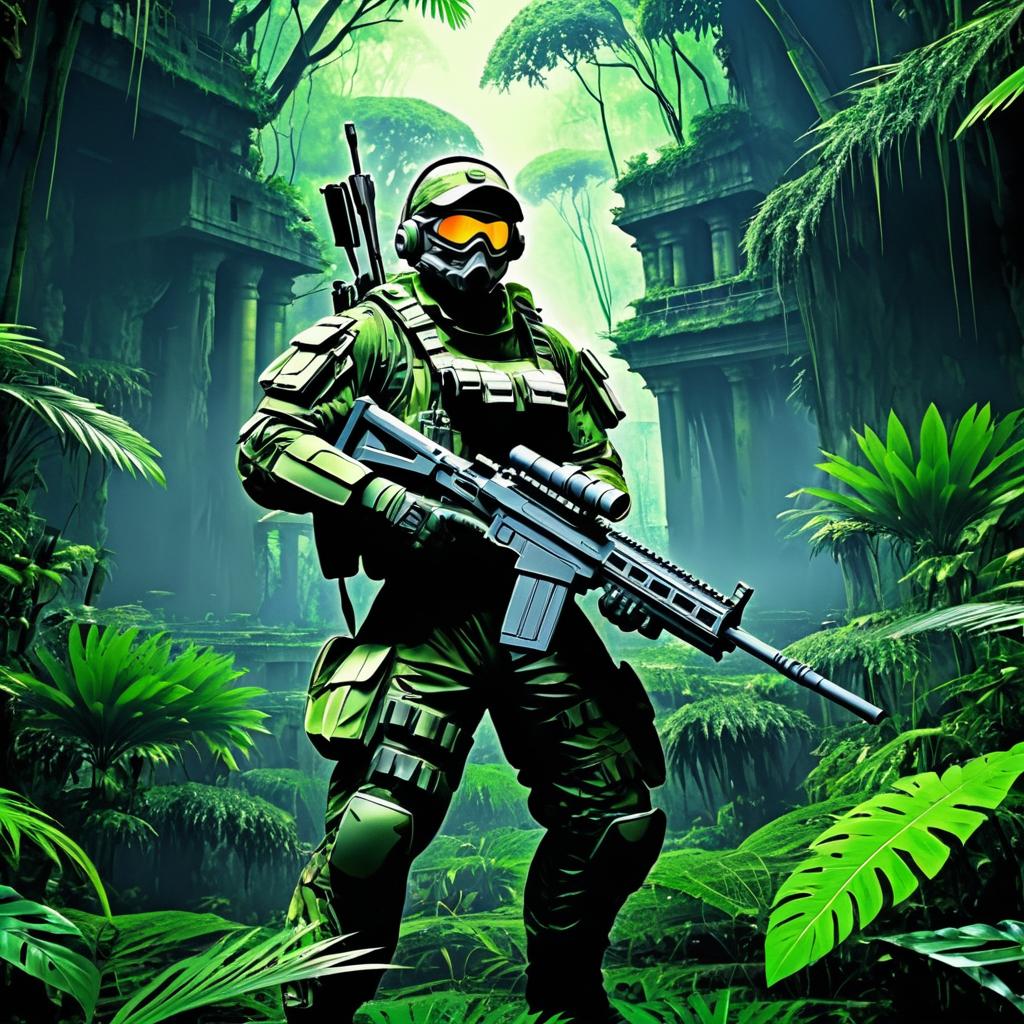 Dark Anime Mutant Soldier in Jungle