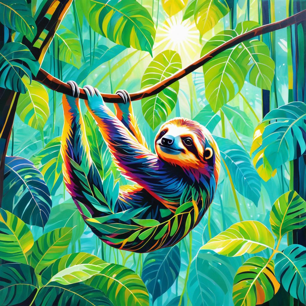 Serene Sloth in Lush Rainforest