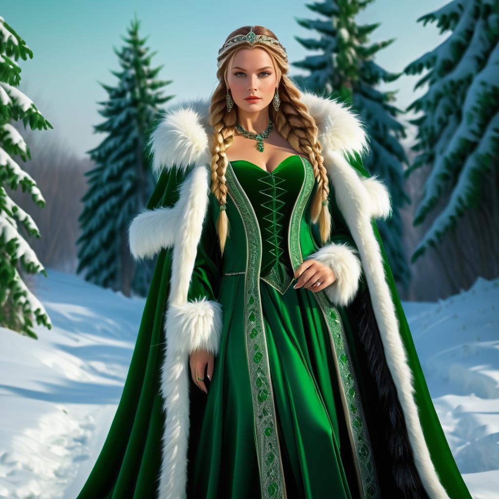 Regal Slavic Queen in Snowy Landscape