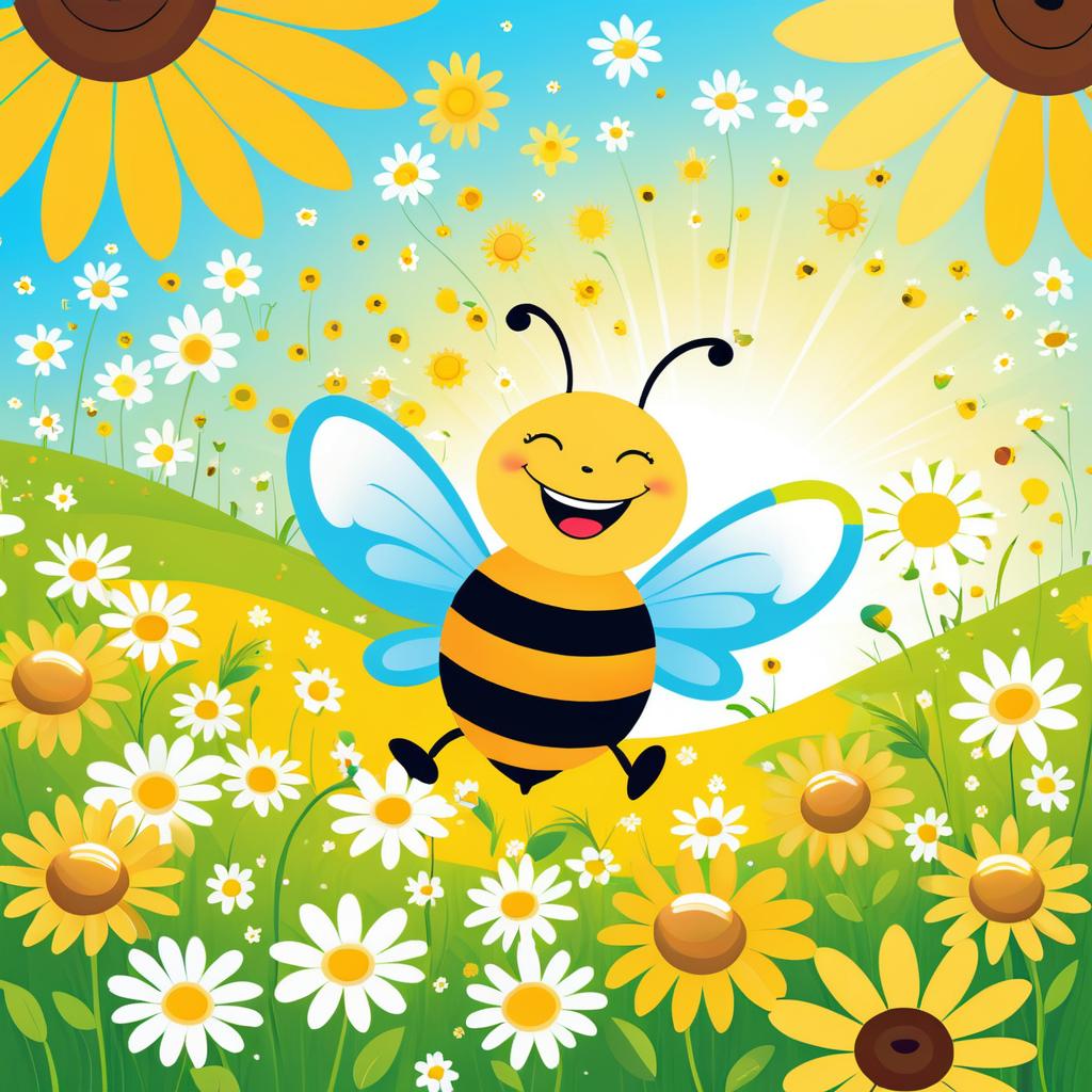 Cheerful Bee in a Flower Meadow