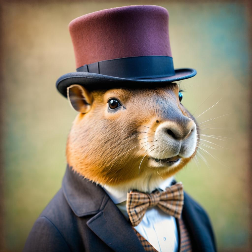 Charming Capybara in Vintage Style Portrait