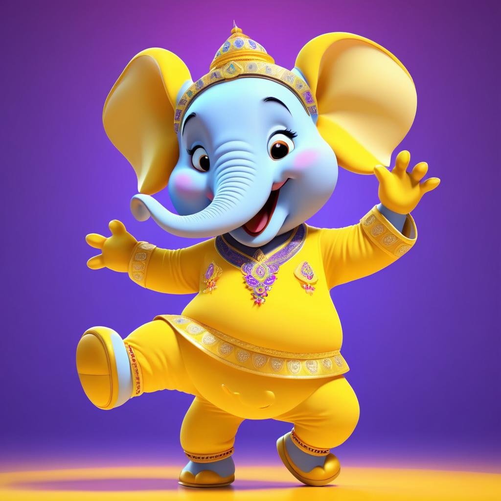 Dancing Elephant Character Animation on Yellow