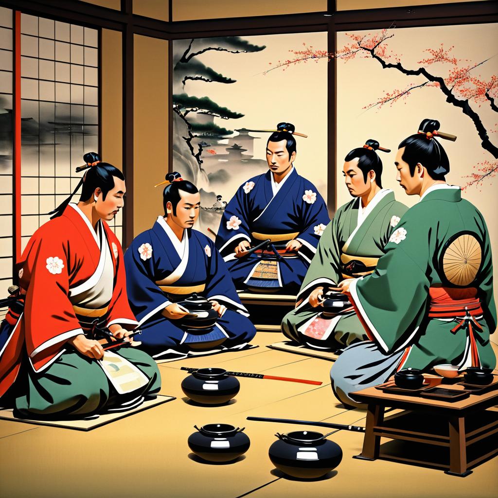 Samurai Tea Ceremony with Amazed Warriors