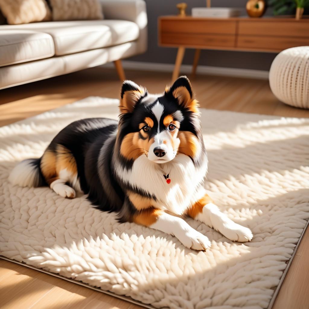 Realistic Dog on Cozy Rug Scene