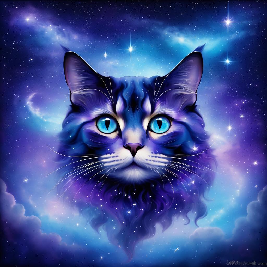 Ethereal Cat Portrait with Cosmic Eyes