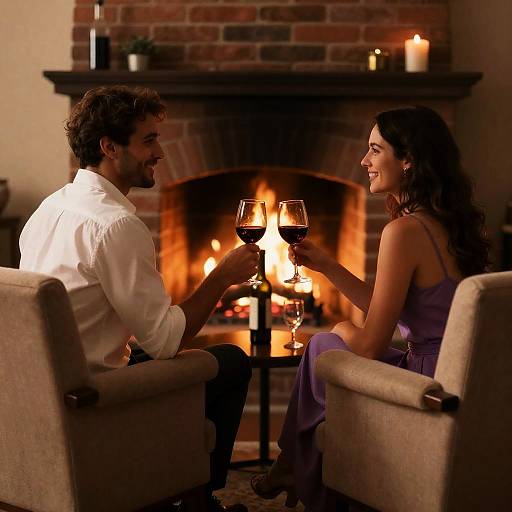 Cozy Wine Toast by the Fireplace
