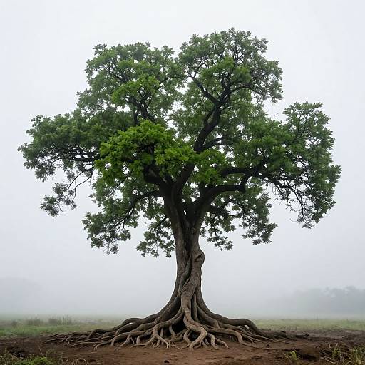 Majestic Tree in Foggy Expanses