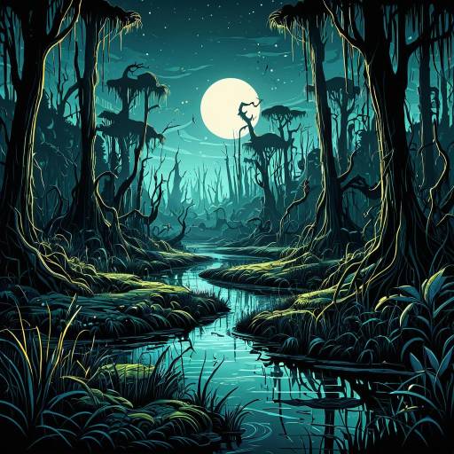 Enchanted Mystical Swamp at Night