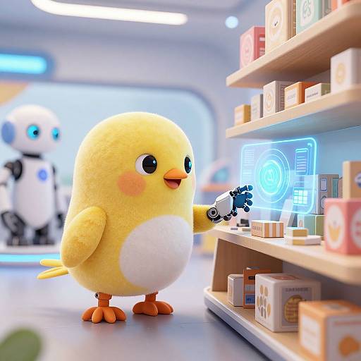 Cute Robot Bird in Future Retail