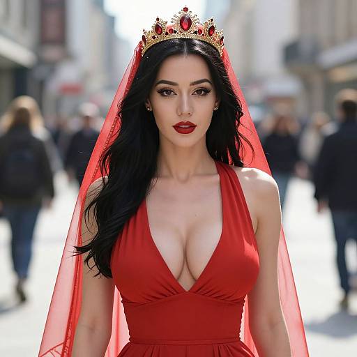 Regal Woman in Red Dress