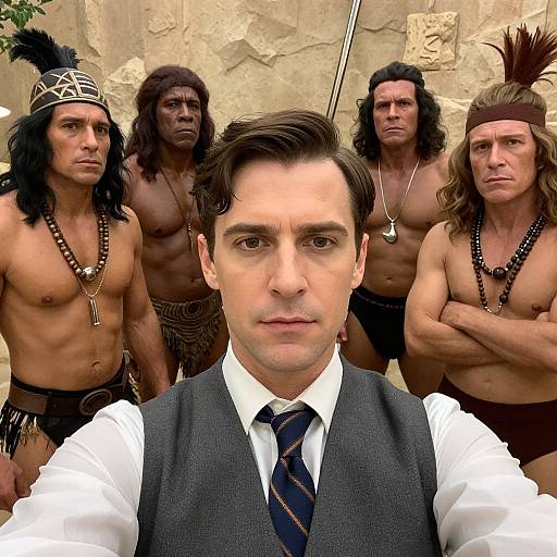 Jazz Age Time Traveler Selfie with Cavemen