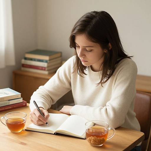 Young Woman Journaling in Sunlit Room