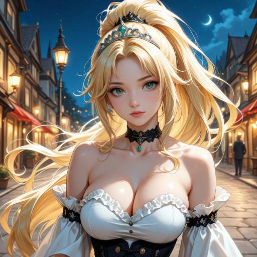 Enchanting Blonde in Elegance Under Night Sky