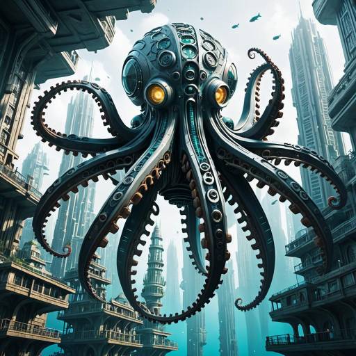 Futuristic Mechanical Octopus in City