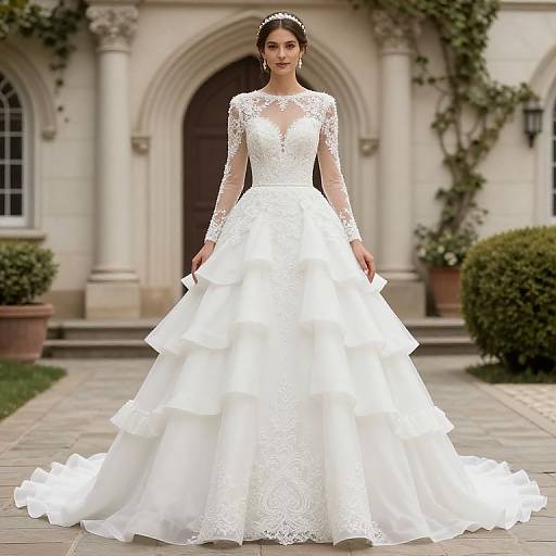 Spring Layered Wedding Dress with Sleeves
